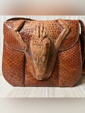 Vintage real Crocodile  Alligator Baby Taxidermy loop Head & LegsPurse/ Handbag.